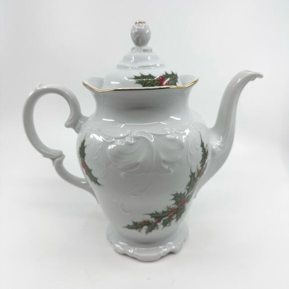 Holiday Holly by Royal Kent Collection Poland Teapot/Coffee Pot with Sugar Dish - Picture 4 of 11